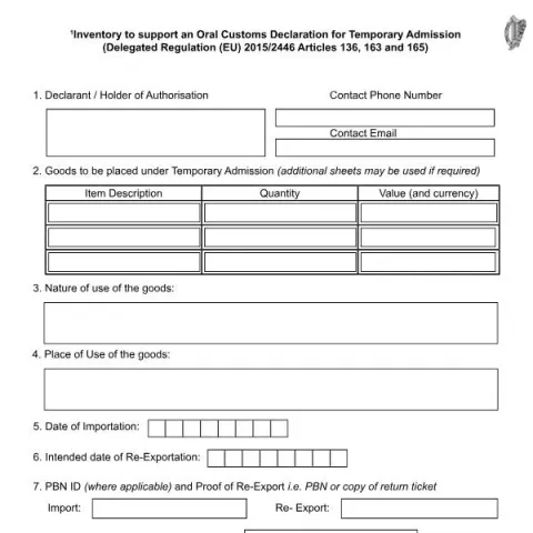 Document preview: Guide to Completing the Temporary Admission Inventory — Government & admin