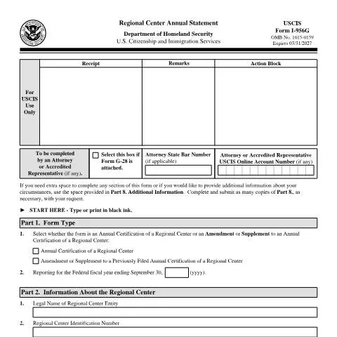 Document preview: Understanding USCIS Form I-956G for Regional Center Compliance — Immigration & visas (CERFA n°I-956G)
