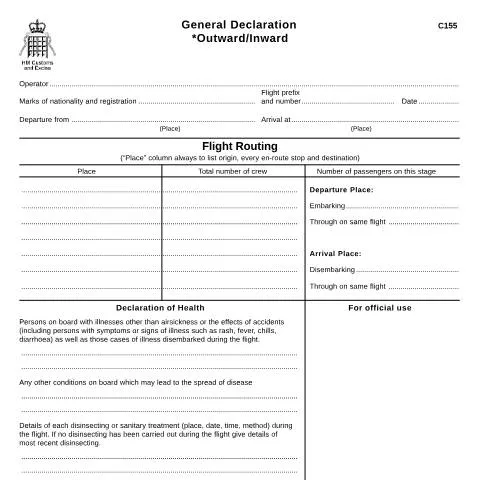 Document preview: General Declaration C155: UK Flight Operations Border Control — Government & admin