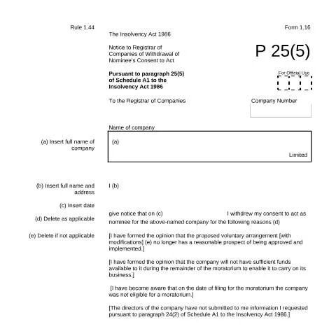 Document preview: Notice of Nominee's Withdrawal of Consent to Act (Form 1.16) — Business