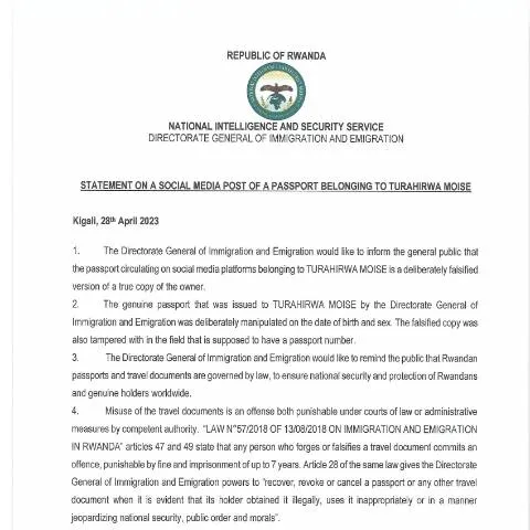 Document preview: Understanding Rwanda's Statement on Social Media - April 2023 — Government & admin (CERFA n°statement_on_social_media_post_28_april_2023)