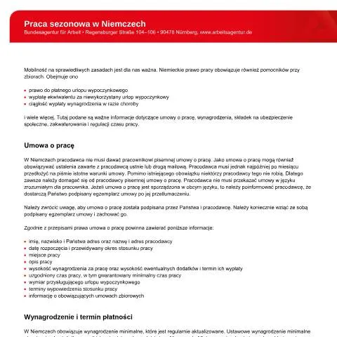 Dokumentvorschau: Wichtige Informationen zur Saisonarbeit in Deutschland — Arbeit & Beschäftigung (CERFA n°praca-sezonowa-w-niemczech_ba036395)