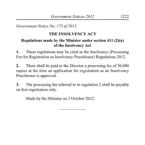 Document preview: GN No. 175 of 2012: Impact on Insolvency Practitioners — Government & admin (CERFA n°GN-No.-175-of-2012)
