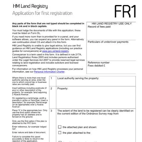 Document preview: First Registration Application (FR1): Converting Unregistered Property — Legal & justice