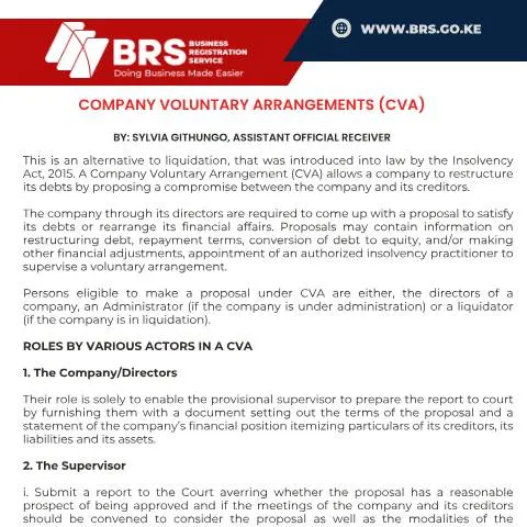Document preview: Understanding Company Voluntary Arrangements (CVA) in Kenya — Government & admin (CERFA n°Company-Voluntary-Arrangements-CVA)