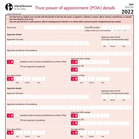 Document preview: Understanding Trust Power of Appointment (POA) in New Zealand — Taxes (CERFA n°IR6P)