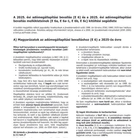 Dokumentvorschau: 2025. évi E6 adómegállapítási bevallás útmutatója — Steuern (CERFA n°E6-Erl-HU)