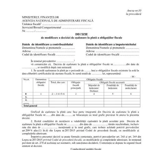 Document preview: Modificarea eșalonării fiscale prin OPANAF 1767/2021 — Impozite & fiscalitate (CERFA n°A10_OPANAF_1767_2021)