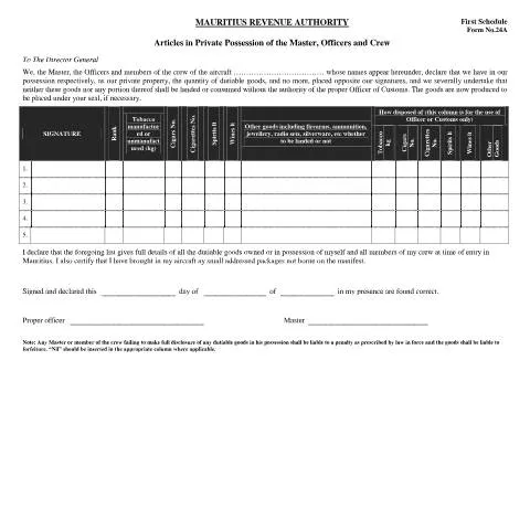 Document preview: Navigating Form 24A for Private Possessions in Mauritius — Government & admin (CERFA n°Form24AArticlesinPrivatePossession)