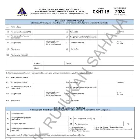 Document preview: Pengenalan Borang CKHT 1B 2024 dalam Prosedur RPGT — Cukai & percukaian (CERFA n°CKHT 1B)