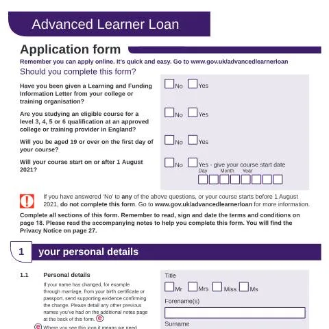 Document preview: Navigating the Advanced Learner Loan Application Process — Education & training