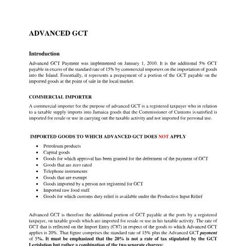 Document preview: Understanding the Advanced GCT Document in Jamaica — Taxes (CERFA n°GCT+_ADVANCED_GCT_Document_(amended)_032021)