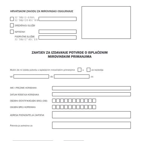 Document preview: Obrazac Tiskanica-br-1-8b za potvrdu mirovinskih primanja — Mirovina i penzija (CERFA n°Tiskanica-br-1-8b)