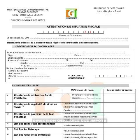 Aperçu du document Comprendre l'Attestation de Situation Fiscale en Côte d'Ivoire — Impôts & fiscalité