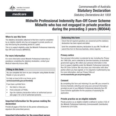 Document preview: The Importance of the MO044 Statutory Declaration for Midwives — Health (CERFA n°MO044)