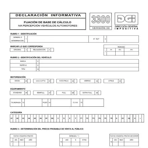 Vista previa del documento Guía completa del Formulario 3300 - IVA Automotores — Impuestos (CERFA n°3300)