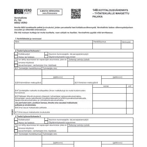 Document preview: Ymmärrä kotitalousvähennys ja lomake 14B — Verot & verotus (CERFA n°Vero 3026)