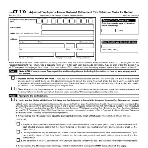Document preview: A Comprehensive Guide to IRS Form CT-1 X for Employers — Taxes (CERFA n°CT1X)
