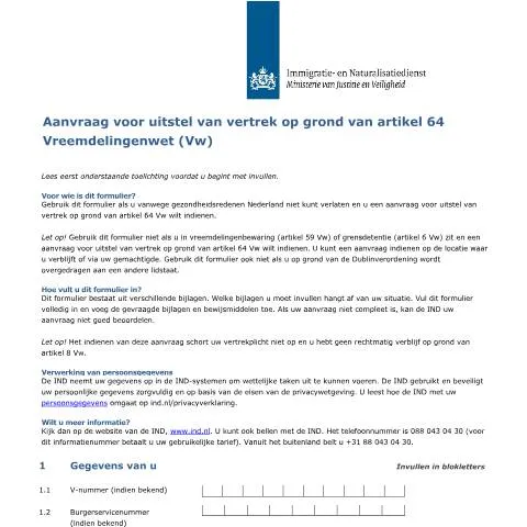 Documentvoorvertoning: Uitstel van vertrek aanvragen volgens artikel 64 Vreemdelingenwet — Immigratie & visa (CERFA n°7041)