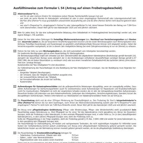 Dokumentvorschau: Ausfüllhinweise zum Formular L54a für Freibetragsbescheide — Steuern (CERFA n°L54a)