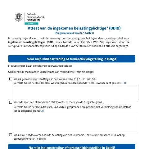 Aperçu du document Comprendre l'attestation BBIB pour les travailleurs étrangers en — Démarches administratives (CERFA n°122-attest-ingekomen-belastingplichtige-BBIB)