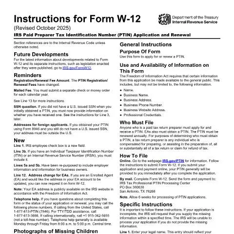 Document preview: Navigating IRS Form W-12 Instructions for Tax Preparers — Taxes (CERFA n°INST-W12)