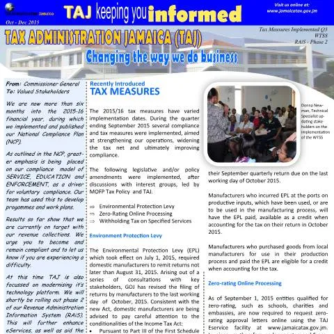 Document preview: Tax Administration Jamaica Q4 2015 Highlights — Taxes (CERFA n°OctDec2015)