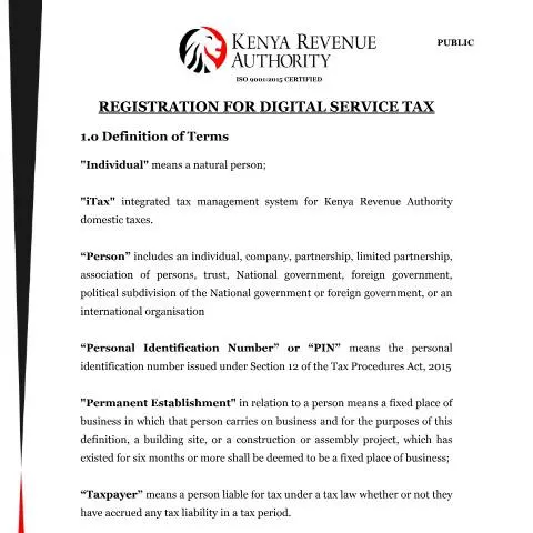 Document preview: Understanding Kenya's Digital Service Tax: A User Guide — Government & admin (CERFA n°USERGUIDE---DST-NON-RESIDENT-REGISTRATION-REVIEWED-FINAL-18.12.2020-1)