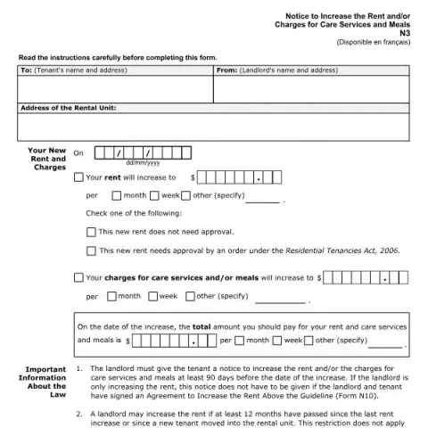 Document preview: Understanding the Landlord and Tenant Board Form N3 for Rent (English / French) — Housing (N3)