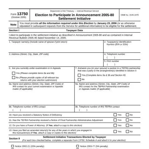 Document preview: Understanding IRS Form 13750 for Tax Filings — Taxes (CERFA n°13750)