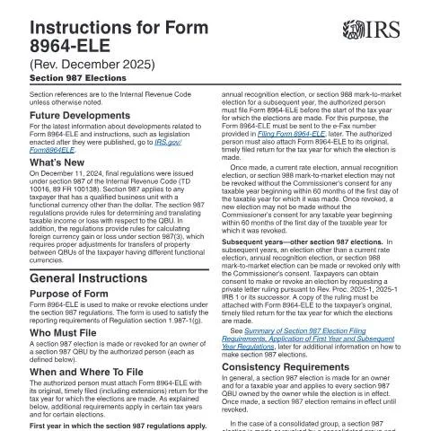Document preview: Understanding Form 8964-ELE for Multi-Currency Businesses — Taxes (CERFA n°INST-8964ELE)