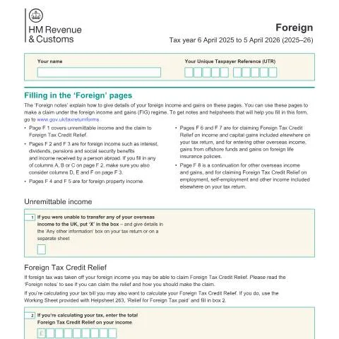 Document preview: UK Foreign Income Declaration: SA106 Self Assessment Requirements — Taxes