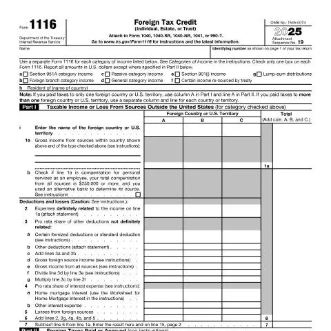 Document preview: Understanding IRS Form 1116 for Foreign Tax Credit — Taxes (CERFA n°1116)