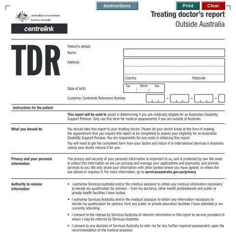 Document preview: Understanding the Treating Doctor’s Report - AUS109 — Health (CERFA n°AUS109)