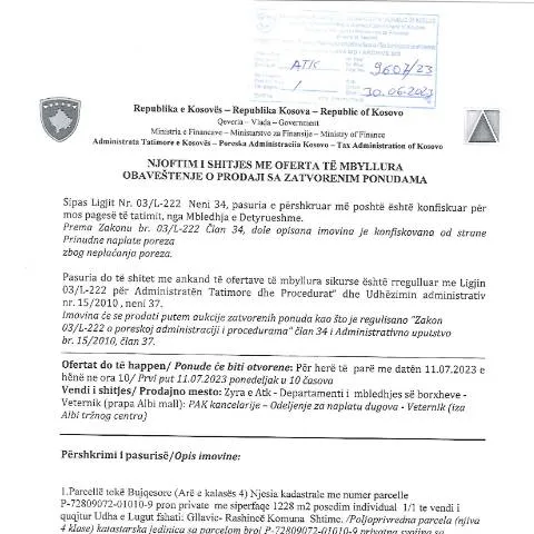 Document preview: Shitja e Pasurive të Konfiskuara në Kosovë — Procedura administrative