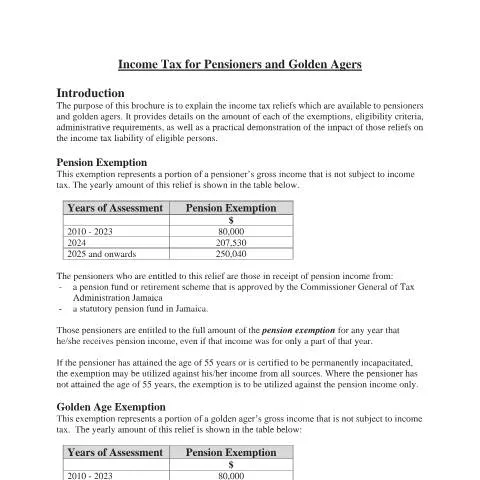 Document preview: Understanding the Income Tax and Pensioners Form in Jamaica — Taxes (CERFA n°Income+Tax+and+Pensioners_Amended_082025)
