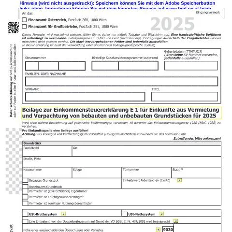 Dokumentvorschau: E1b-Erklärung 2025: Vermietung und Verpachtung in Österreich — Steuern (CERFA n°E1b)