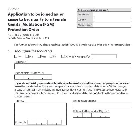Document preview: Understanding Form FGM007 for FGM Protection Orders — Family
