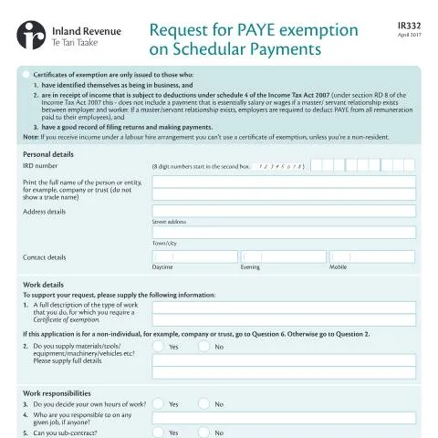 Document preview: Navigating the IR332 for PAYE Exemption — Taxes (CERFA n°IR332)