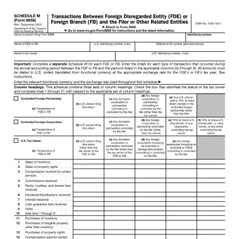 Document preview: Understanding IRS Form 8858SM for U.S. Tax Compliance — Taxes (CERFA n°8858SM)