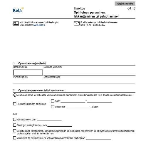 Document preview: Miksi opintotuen peruminen on tärkeää opiskelijalle? — Opiskelu & koulutus (CERFA n°Kela OT 16)