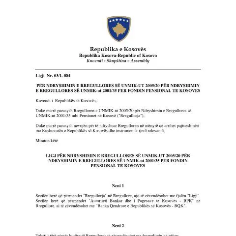 Document preview: Riorganizimi i Fondit Pensionale në Kosovë me Ligjin Nr. 03/L-084 — Procedura administrative