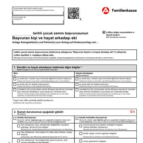 Dokumentvorschau: Formular für den Antrag auf Kinderzuschlag (KiZ 1-AnA) — Familie (CERFA n°anlage-antragsteller-und-partner-zum-antrag-auf-kinderzuschlag-kiz-1-ana-tuerkisch_ba047438)