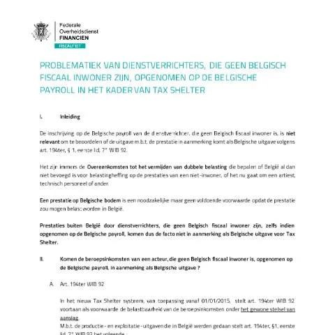 Aperçu du document Guide sur les prestataires étrangers dans le Tax Shelter — Impôts & fiscalité (CERFA n°121-buitenlandse-dienstverrichters)