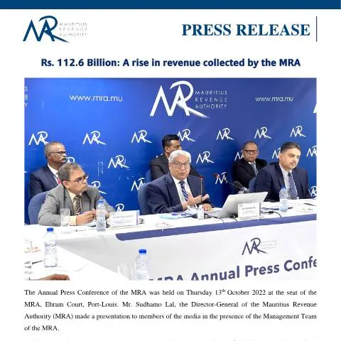 Document preview: Impacts of MRA's Record Rs 112.6 Billion Revenue Collection — Government & admin (CERFA n°PressRelease141022)
