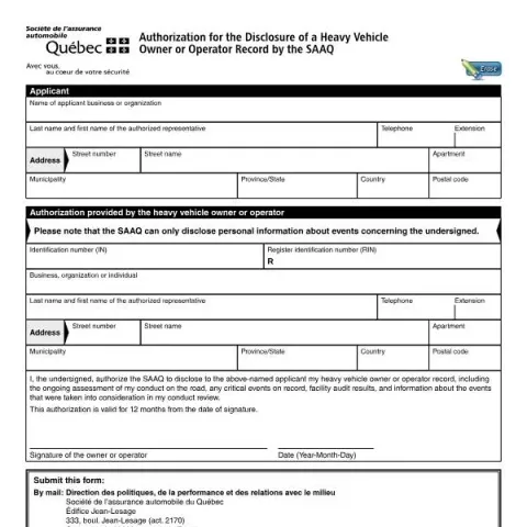 Document preview: Understanding the SAAQ Form 7148A for Heavy Vehicle Record Disclosure — Vehicle & driving (7148A)