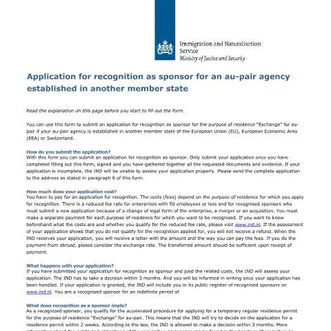 Documentvoorvertoning: Erkenning als au-pair sponsor aanvragen in Nederland — Immigratie & visa (CERFA n°7507)