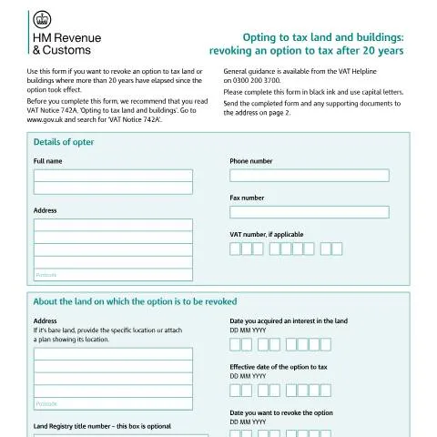 Document preview: How to Revoke Your 20-Year VAT Option to Tax Election in the UK — Taxes