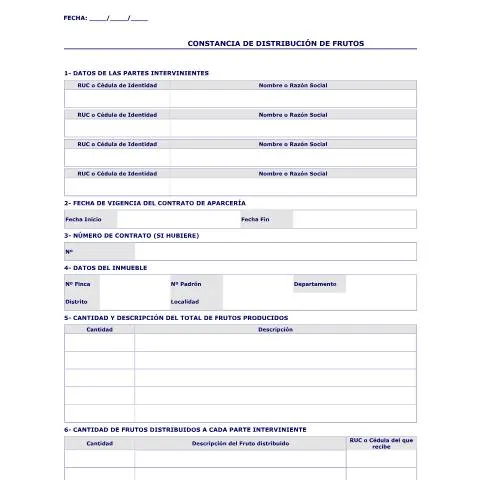 Vista previa del documento Guía para completar la constancia de distribución de frutos — Impuestos