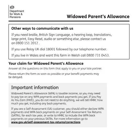 Document preview: How to Claim Widowed Parent's Allowance After Losing Your Partner — Family